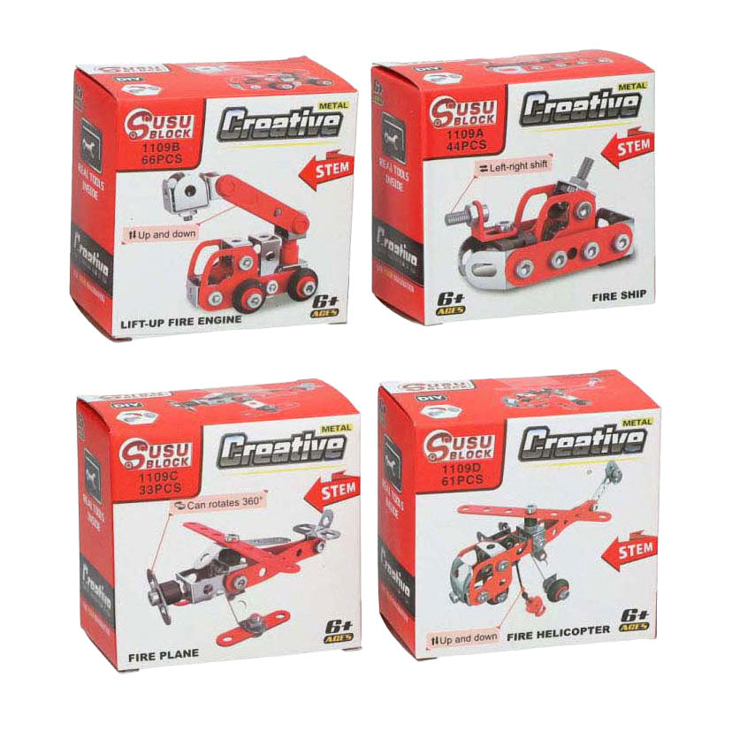 Kit de construcción de metal para vehículos de bomberos.