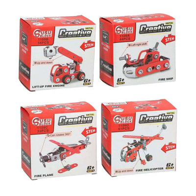 Kit de construcción de metal para vehículos de bomberos.