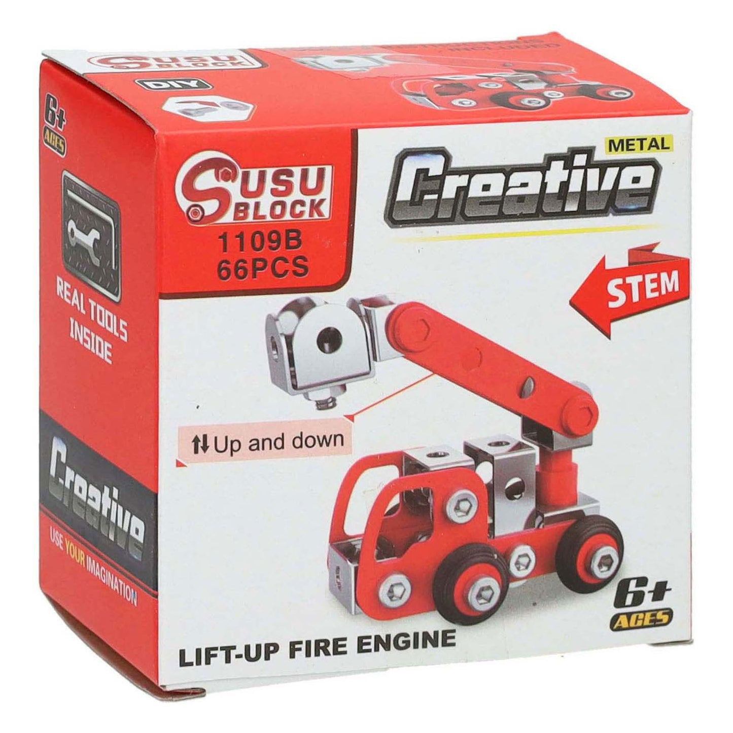 Kit de construcción de metal para vehículos de bomberos.