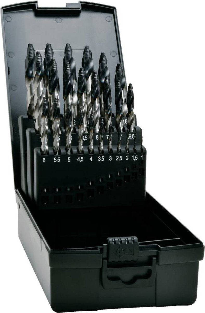 Set di punte elicoidali Exact 74962 Tiain Point 1 mm, 1,5 mm, 2 mm, 2,5 mm, 3 mm, 3,5 mm, 4 mm, 4,5 mm, 5 mm, 5,5 mm, 6 mm, 6,5 m