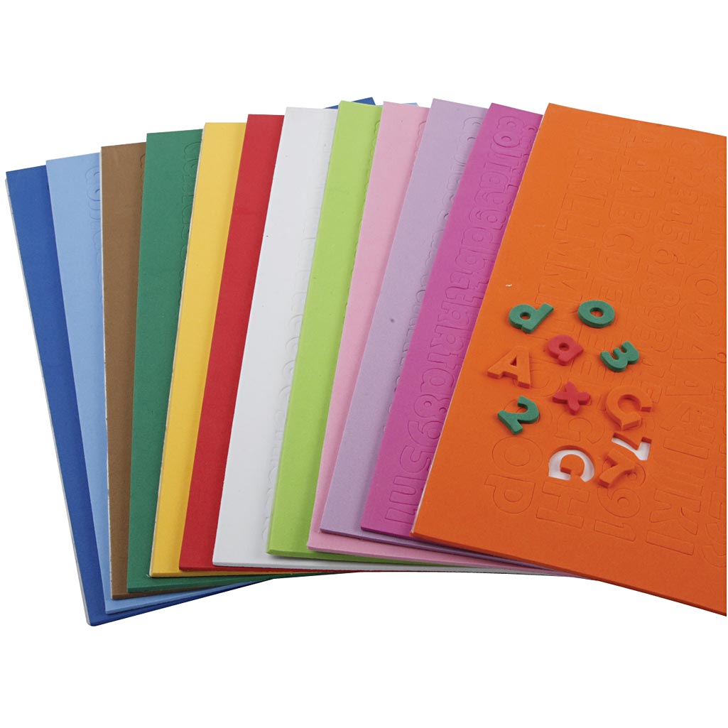 Creative Company Eva Foam Numer Letters, H: 20 mm, spessore 3 mm, vari colori, 24 fogli div 1 box
