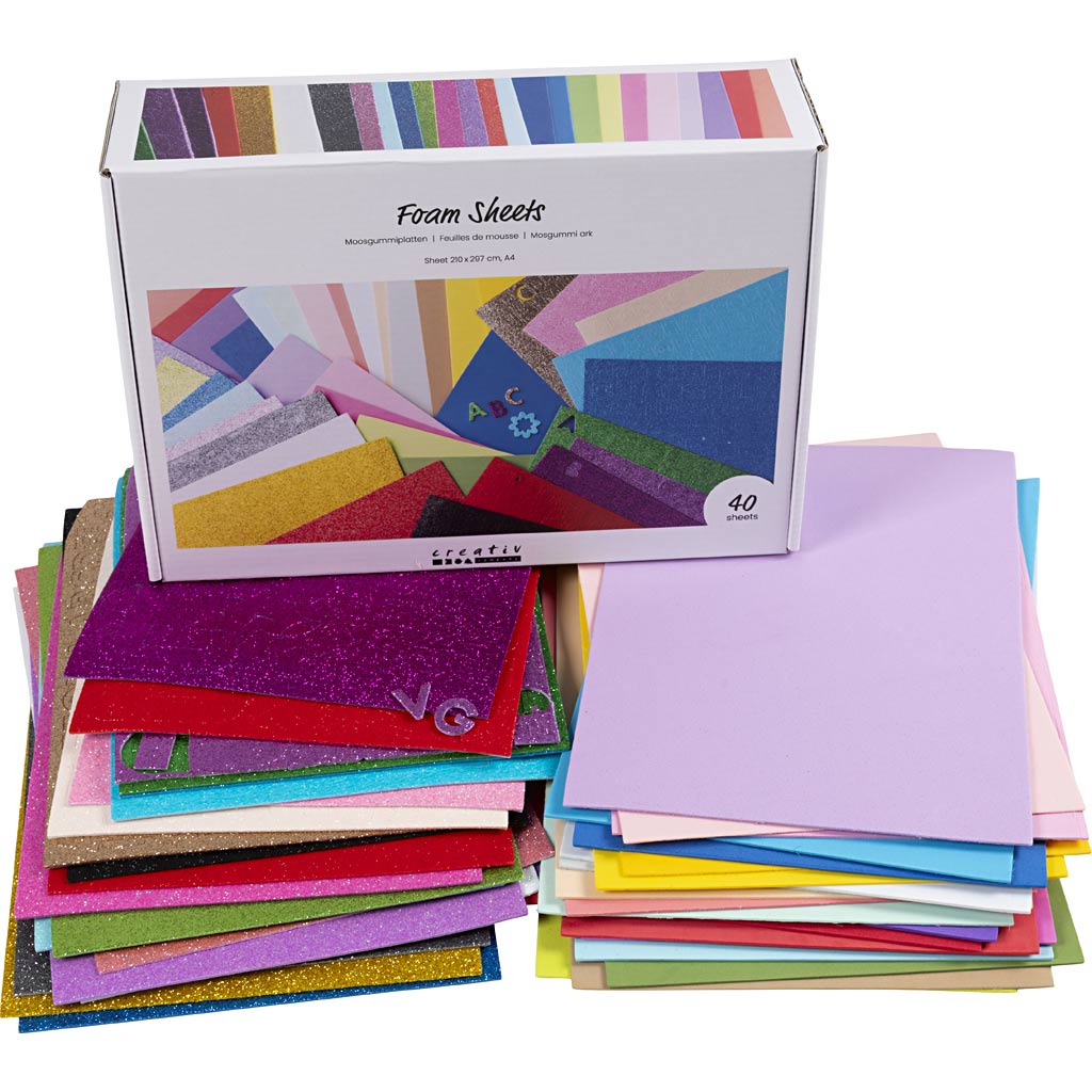 Fogli in schiuma Creative Company, A4, foglio 210x297 cm, vari colori, 40 fogli 1 scatola