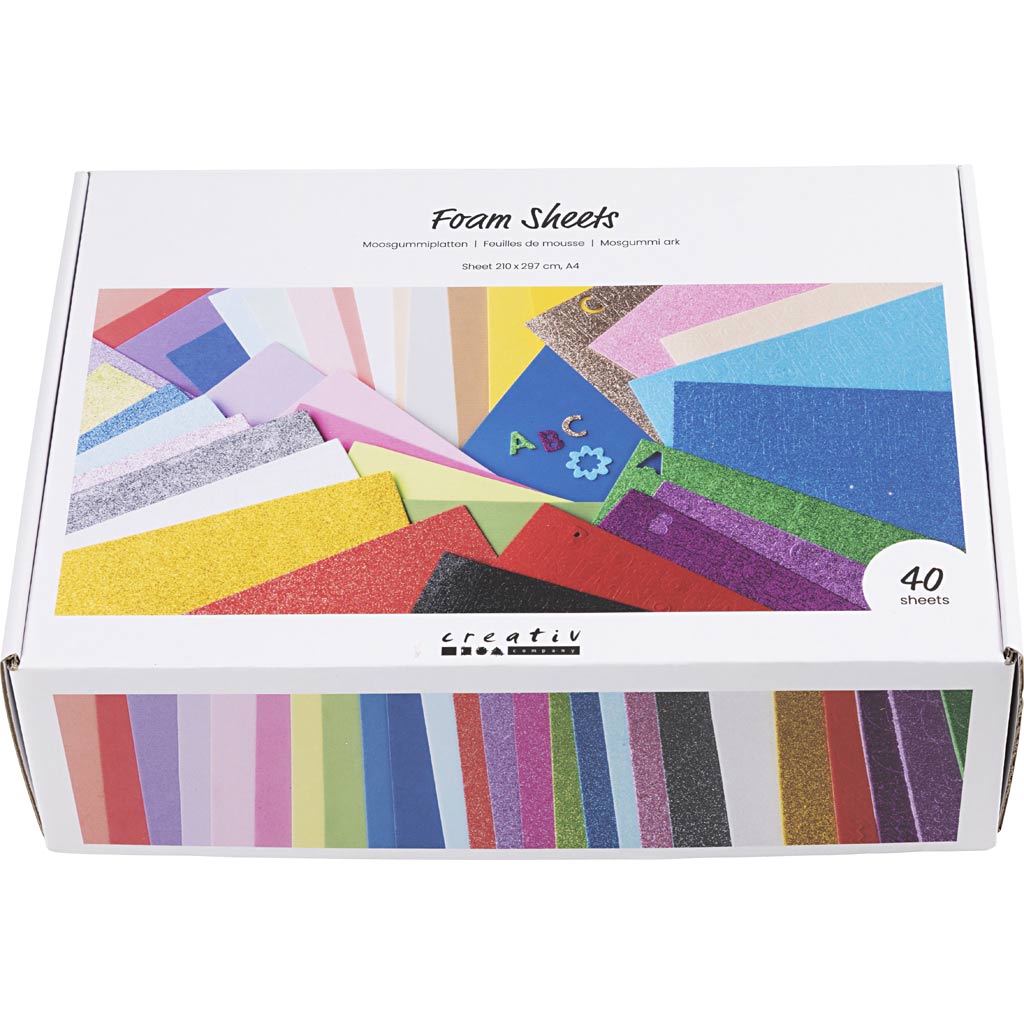 Creativ company hojas de foam, a4, hoja 210x297 cm, varios colores, 40 hojas 1 caja