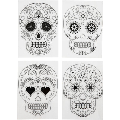 Creativ empresa láminas de film retráctil con motivos, calaveras, hoja 10,5x14,5 cm, espesor 0,3 mm, transparente mate, 4 hojas 1 caja