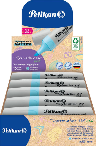 Pennarello Pelikan 490 - evidenziatore ecologico - blu pastello - 10 pezzi