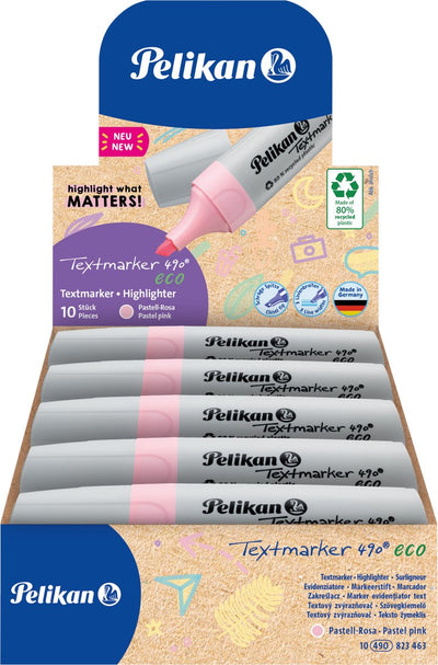 Pennarello Pelikan 490 - evidenziatore ecologico - rosa pastello - 10 pezzi