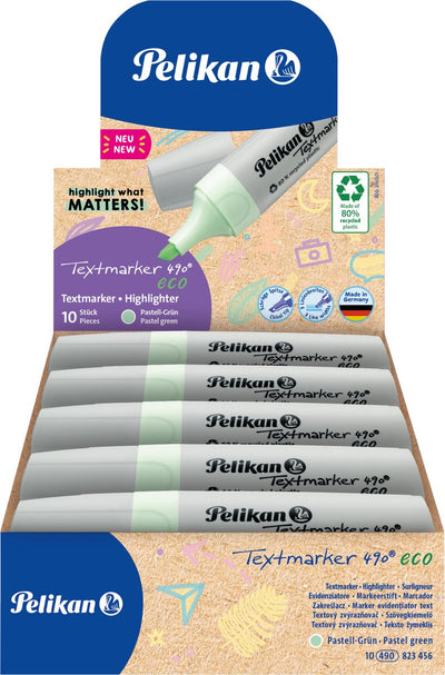 Pennarello Pelikan 490 - evidenziatore eco - verde pastello - 10 pezzi
