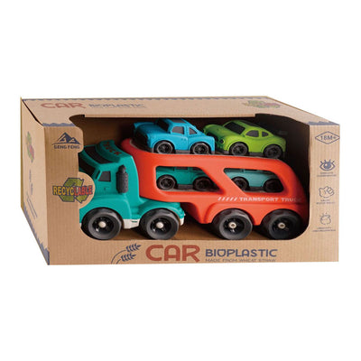 Camion trasportatore in bioplastica con 4 auto