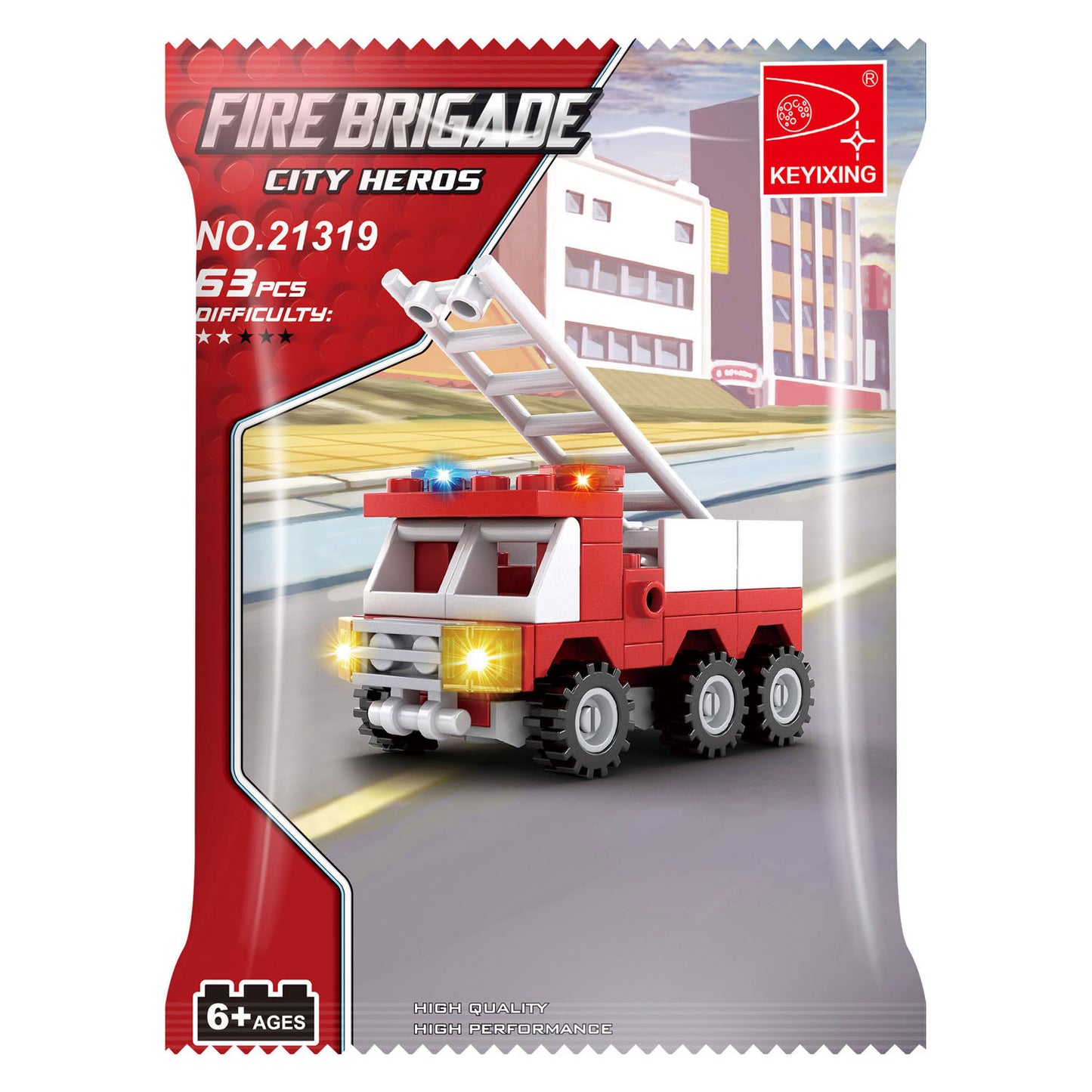 Set de construcción de camión con escalera para bomberos - 63 piezas.