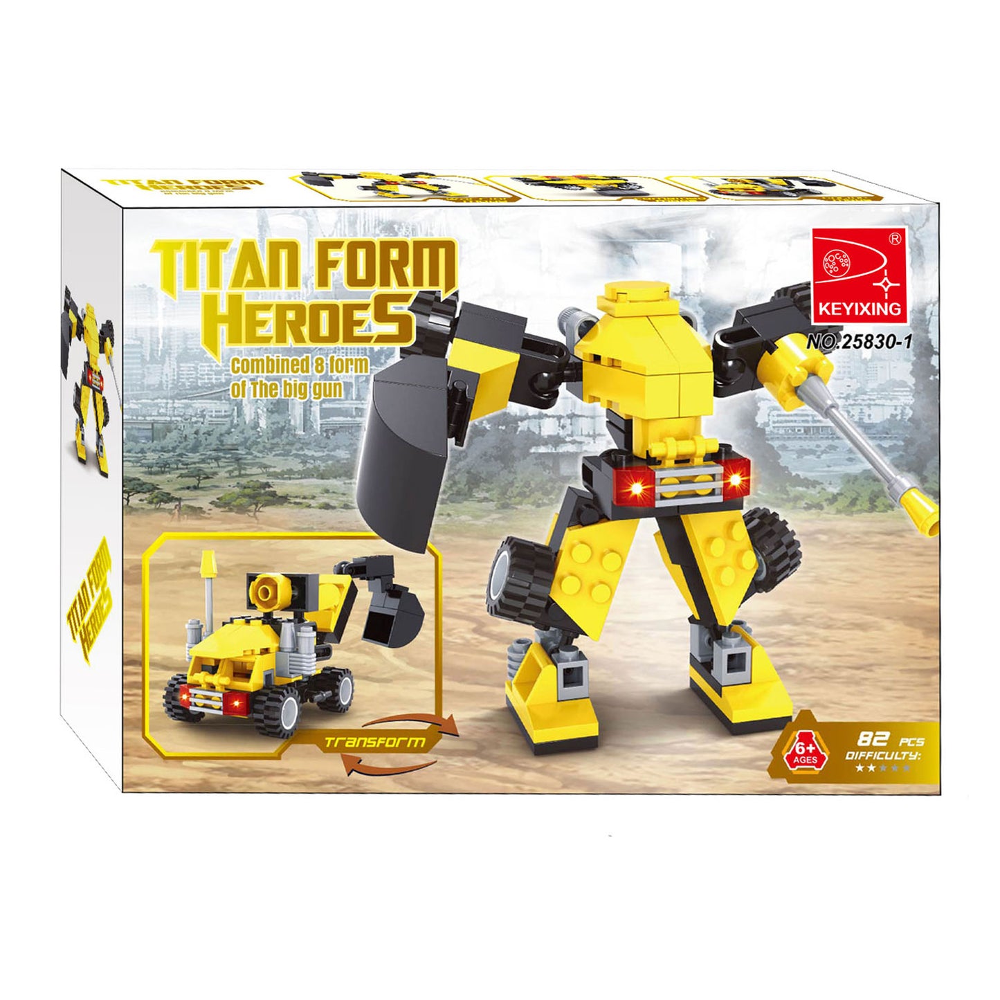 Juego de construcción de robot excavadora transformadora - 82 piezas.