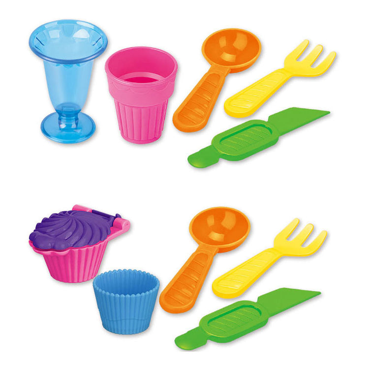 Gioca con la sabbia con coppe gelato e accessori.