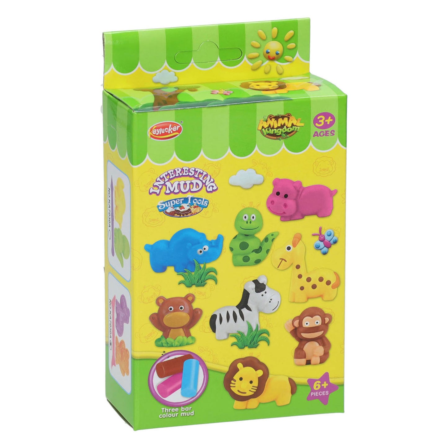 Set de arcilla con 2 formas de animales y 1 herramienta.