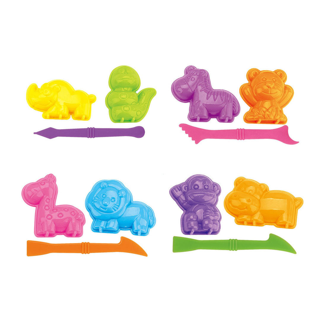 Set de arcilla con 2 formas de animales y 1 herramienta.