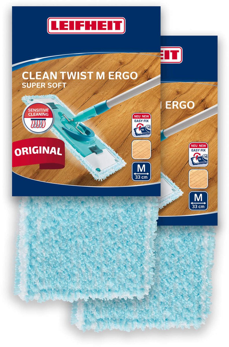 Leifheit clean twist powerclean floor wiper cover - Velcro - 33 cm - super soft - 2 pieces