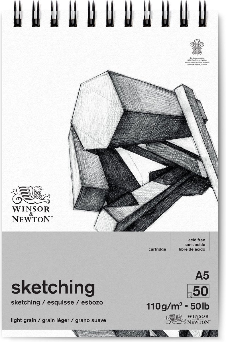 Winsor Newton 6672001 Blocco da disegno a spirale per schizzi A5 – 110 g/m², 50 fogli, carta da disegno per schizzi e disegni