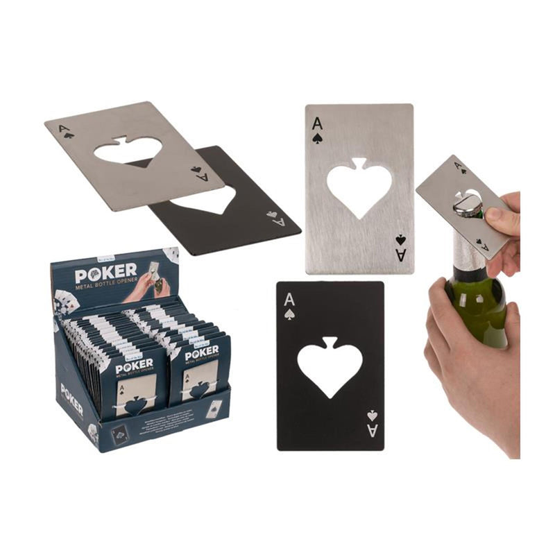Carta da poker apribottiglie in metallo blu 8,6x5,4 cm