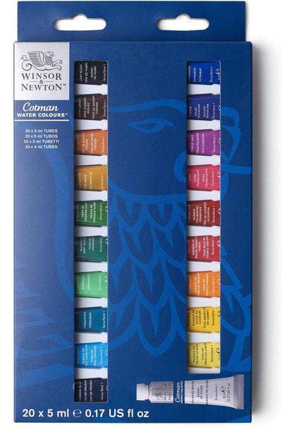 Winsor Newton 0390665 Cotman Watercolor Paint Set – Beginners Set 20 x 5 ml – Essential Watercolor Colors with High Quality Pigments