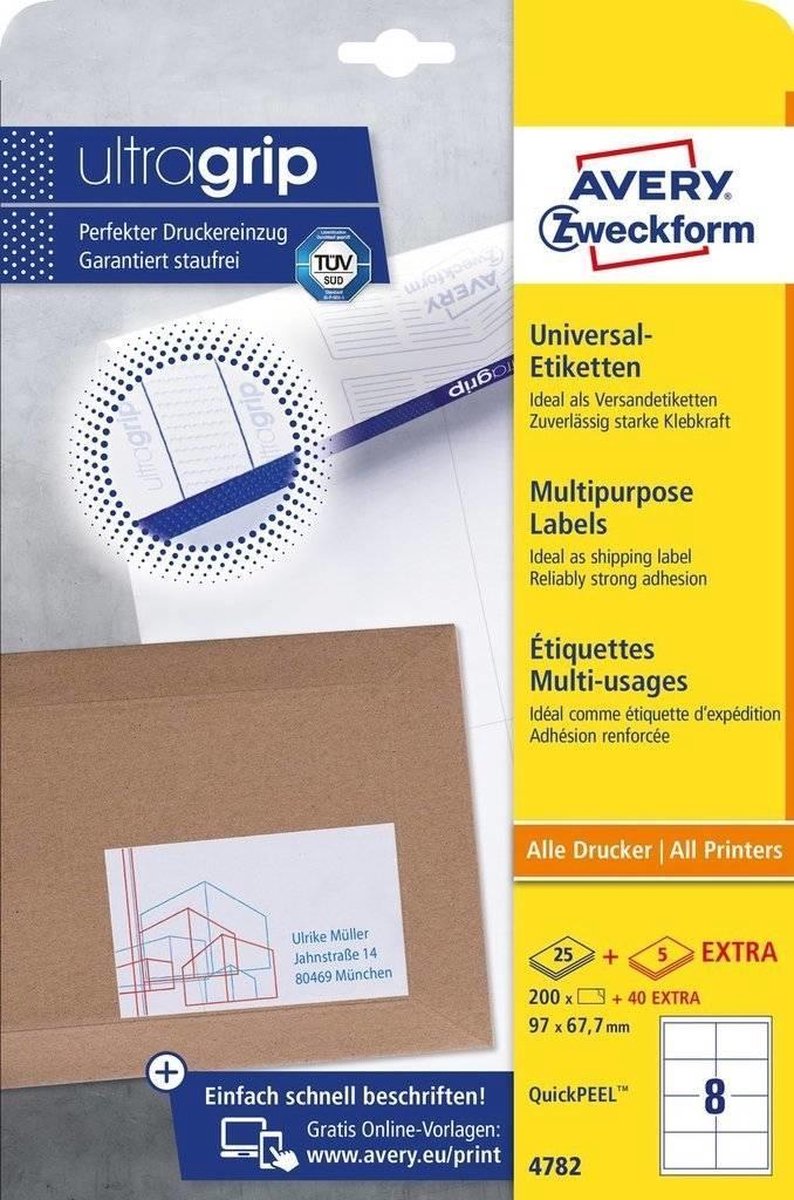 Etichette multifunzionali avery zweckform 67,7 x 97 mm bianche