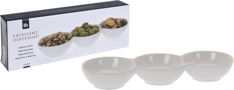 Excelente menaje para el hogar snack bowl porcelana 3 compartimentos 24x8x3cm