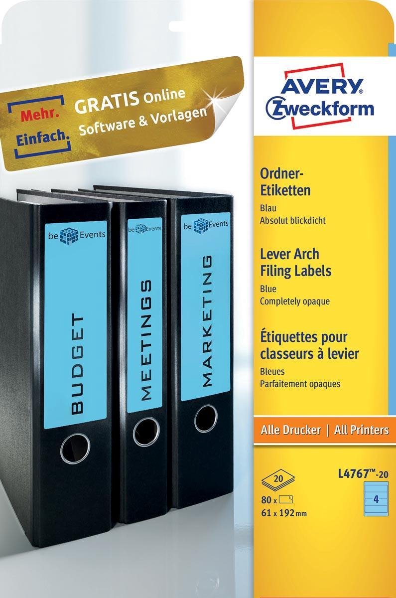 Etichette per cartelle avery zweckform l4767-20 blu opaco
