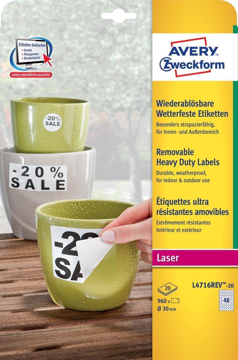 Avery afneembare weerbestendige etiketten diameter 30 mmwit doos van 960 etiketten