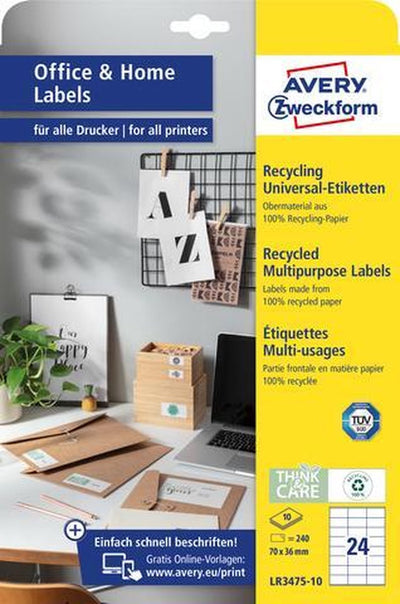 Avery label zweckform 70 x 36 mm carta riciclata 240 pezzi