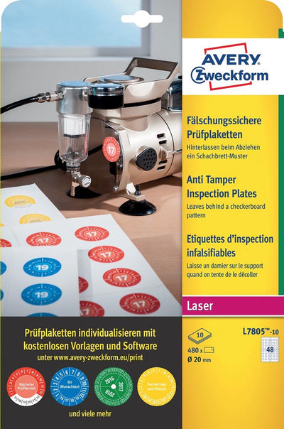 Timbri di ispezione Avery 20mm - scatola 10 fogli 48 per foglio laser