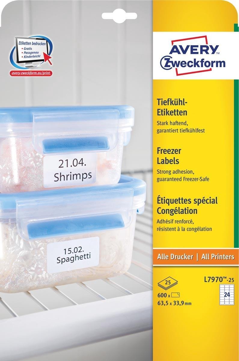 Etichette Avery zweckform Avery freezer ft 63,5 x 33,9 mm (l x a), bianco, scatola da 600 etichette