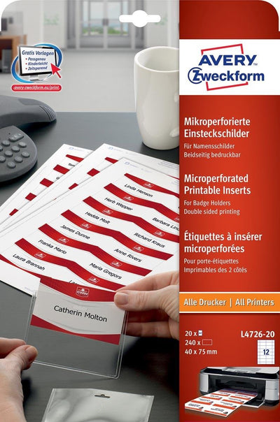Avery badge insert card 40x75mm 190gsm 20 sheets