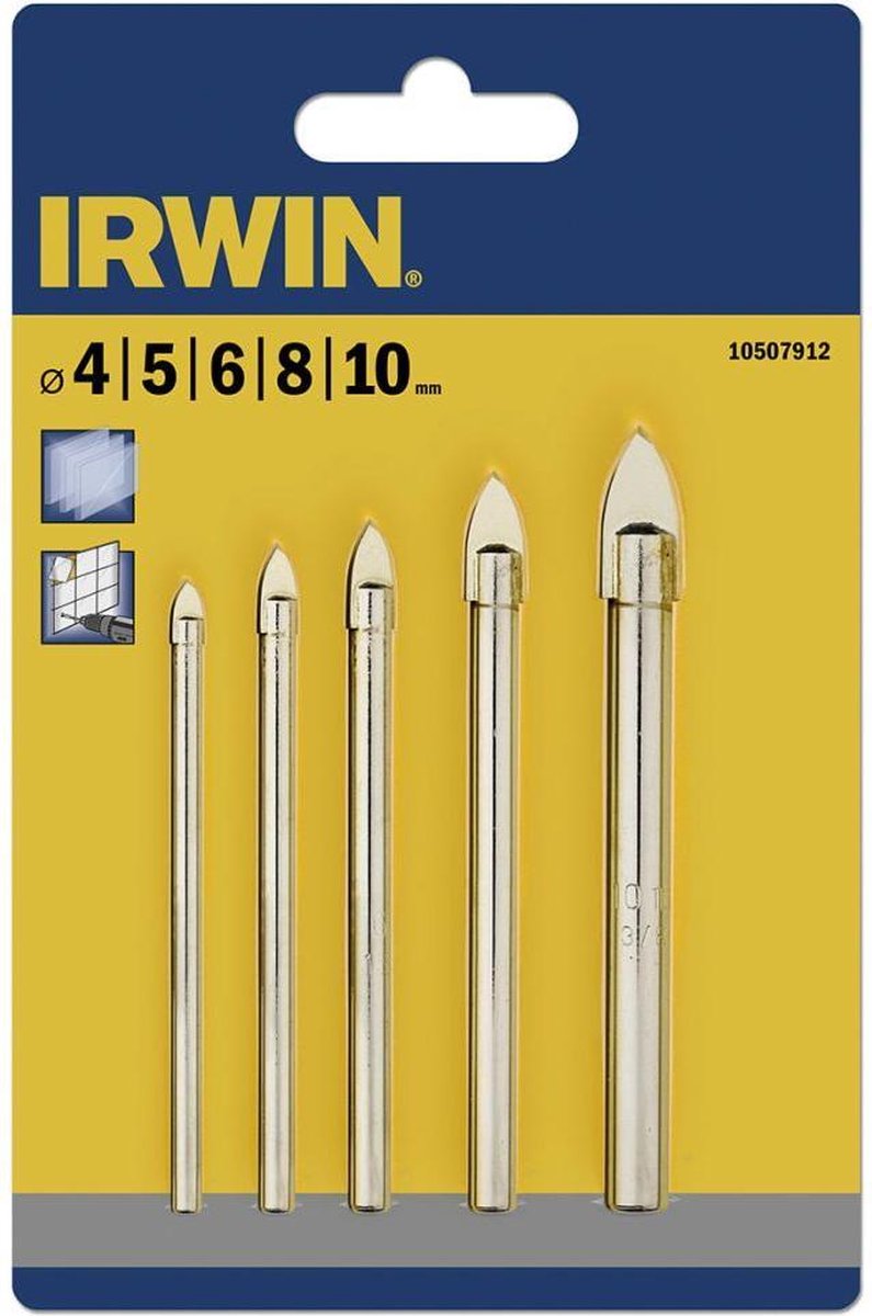 Set di punte per vetro e piastrelle Irwin da 5 pezzi: 4 5 6 8 11 mm - 10507912