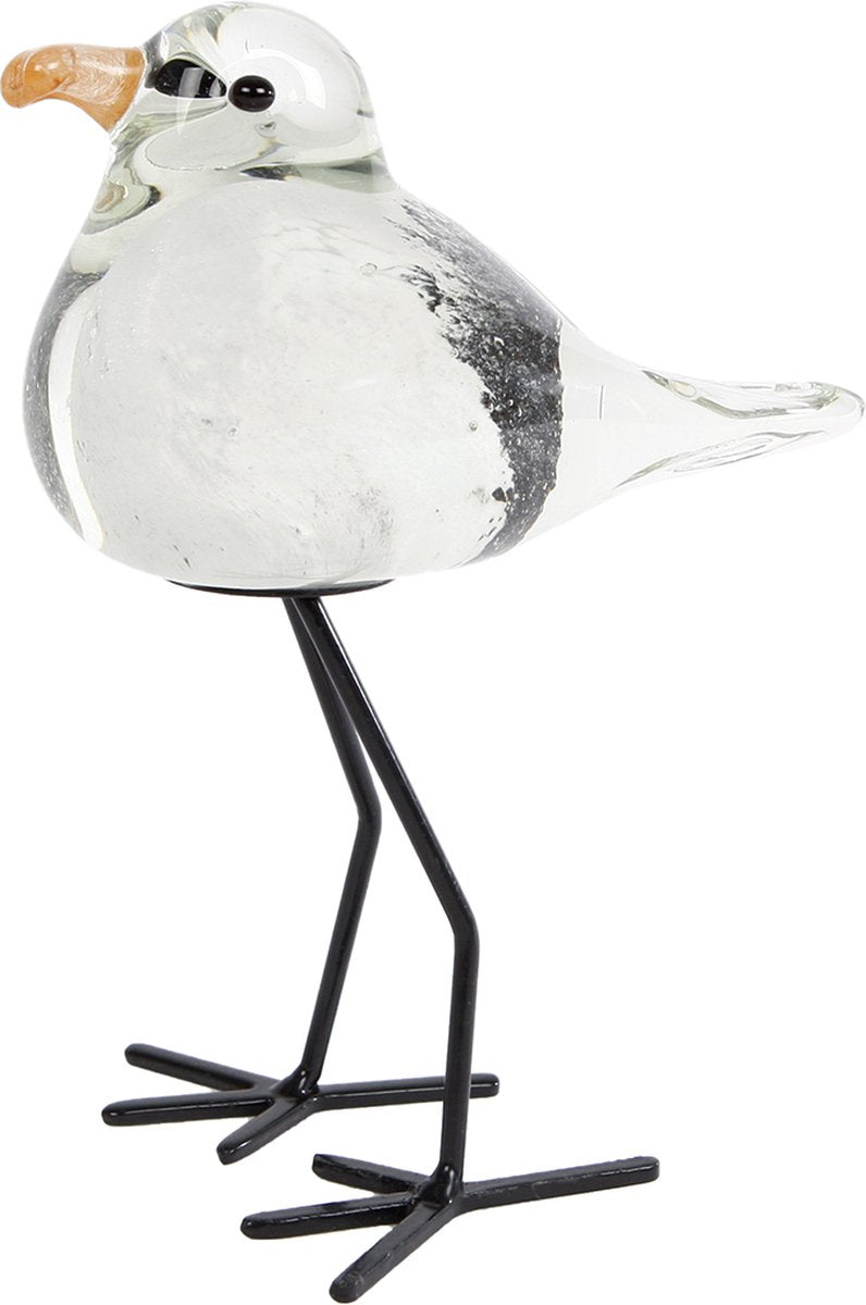 Van manen sculptuur zeemeeuw decoratie glas wit zwart 11x8,5x15cm speelgoed.