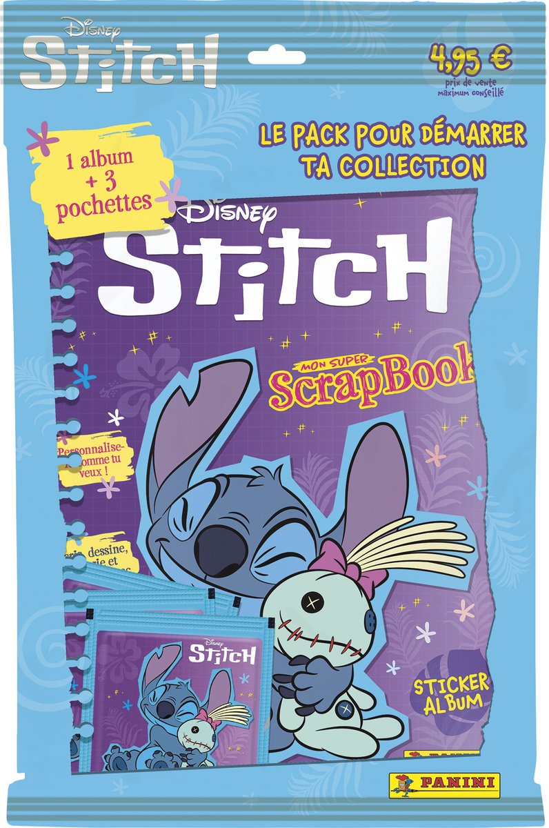 Asmodee disney - stitch panini starter pack 1 albuù + 3 pakjes stickers - nl