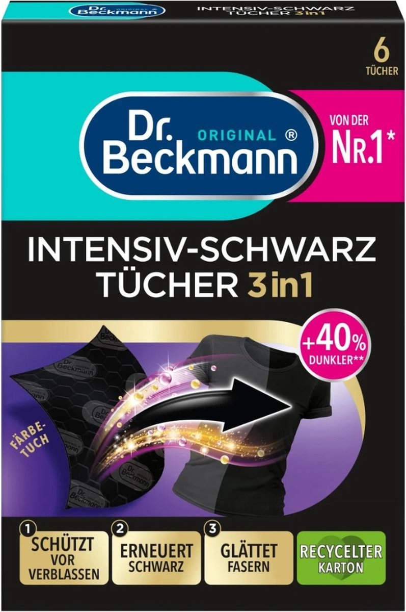 Dr. Beckmann - cura del colore - nero intensivo 2 in 1 - lavaggio scuro - 6 salviette