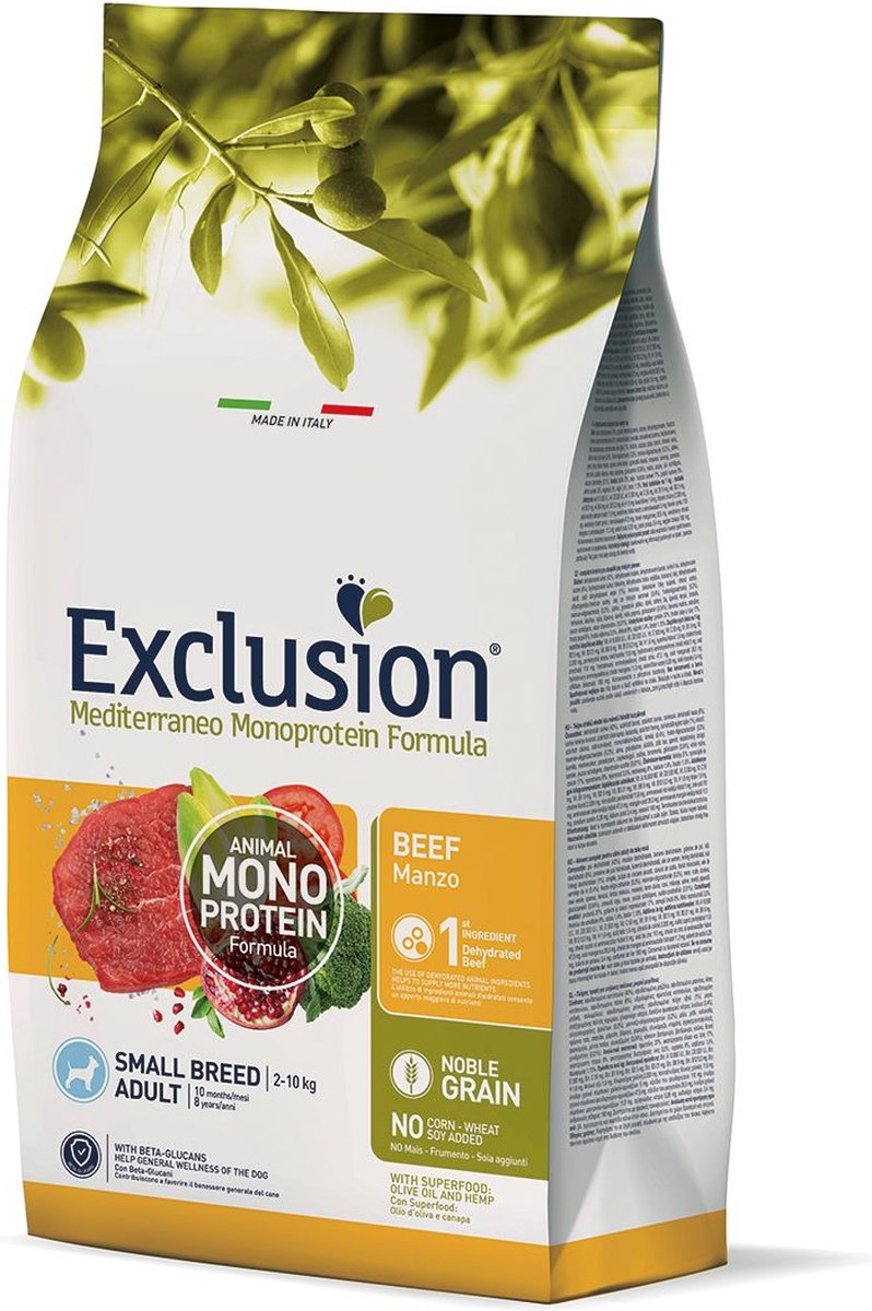 Exclusion mediterraneo monoprotein formula - adult small dog - noble grain beef - 2kg