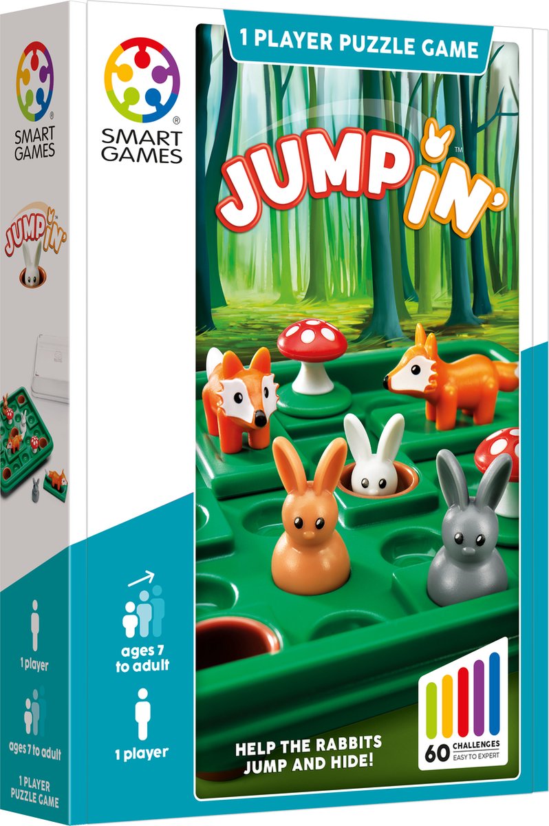 Smartgames jump in' - logisch denkspel - 60 educatieve springuitdagingen - compact reisspel solospel - vanaf 7 jaar