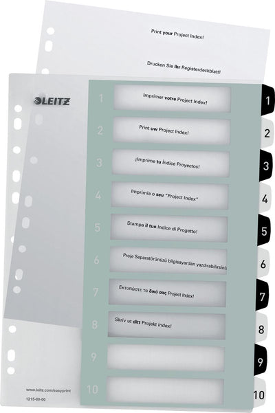 Leitz wow tab 1-10 tabs reusable a4 format black and white