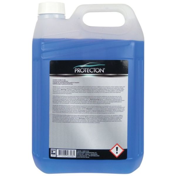 Protecton koelvloeistof kant klaar - geeft bescherming tot -26°c - beschermt het hele jaar door -tast geen lak, rubber of metaal aan - veilig voor radiator - voorkomt kalk- en schuimvorming - 5 liter