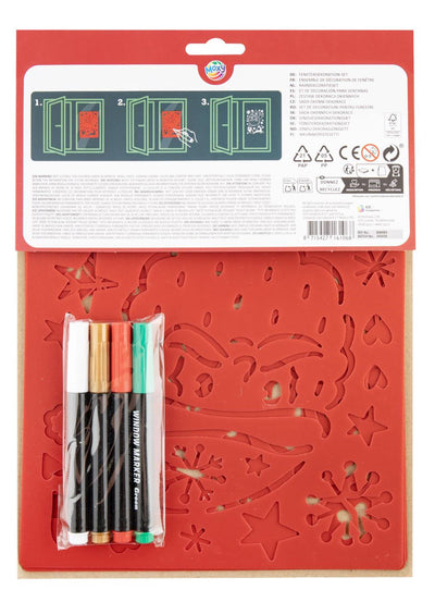 Creative craft group raam decoratie set kerstmis - 3 sjablonen en 4 viltstiften