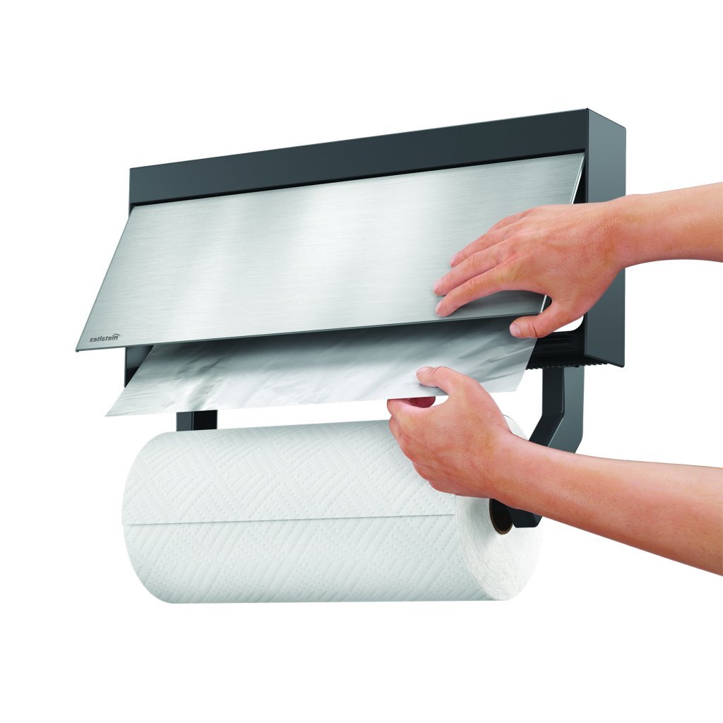 Metaltex Metaltex Kitchen Helpers Tanker de rollo de cocina Tango con ayuda de corte 38x6x17 cm de acero inoxidable gris