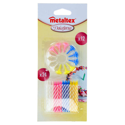 Candele per torta metaltex 24 pezzi e 12 porta