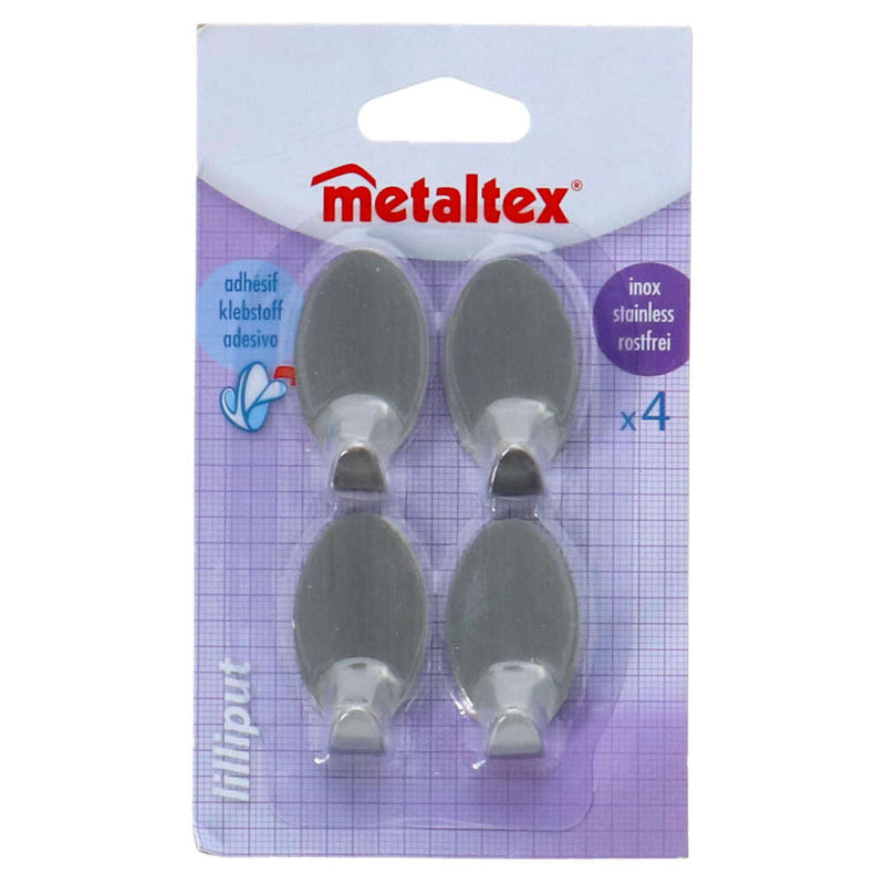 Metaltex metaltex ovales ganchos pegajosos pequeños 4 piezas de acero inoxidable