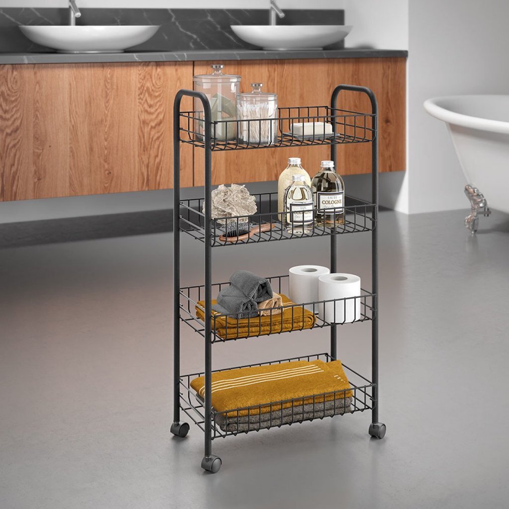 Metaltex metaltex ascona trolly con ruedas + 4 canastas 41x23x84 cm de black metal mate