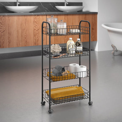 Metaltex metaltex ascona trolly con ruedas + 4 canastas 41x23x84 cm de black metal mate