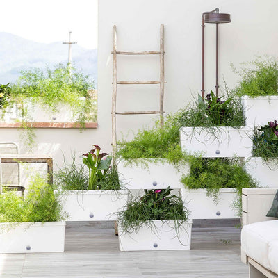 Bama brick koppelbare plantenbakken 75l 59x23x27 cm 5 stuks wit