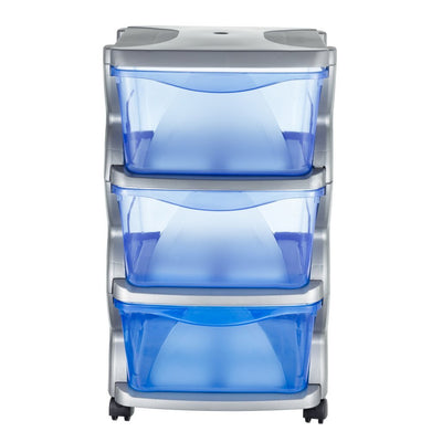 Bama insieme ladesysteem met wieltjes 3 laden 36x40x62 cm zilver blauw transparant