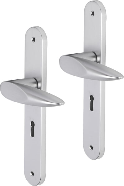 Maniglia per porta Impresso - cambridge - per interni - scudo ovale con viti e serratura - alluminio - 2 pezzi