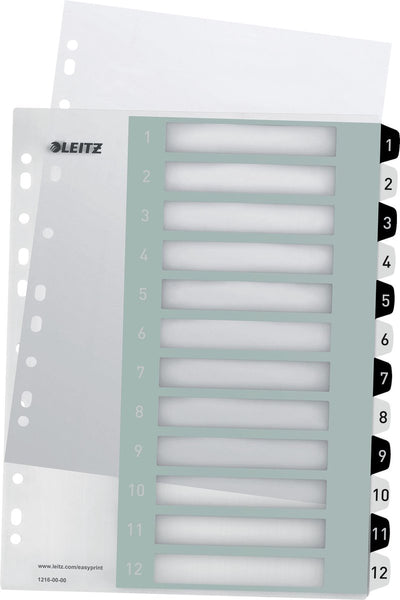 Leitz wow tab 1-12 tabs reusable a4 format black and white