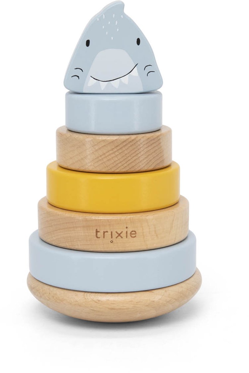 Trixie torre apilable de madera - mr. tiburón - juguete apilable de madera - juguetes educativos - para niños niñas - tiburón