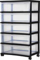 Nuovo sistema di cassettiere Iris Wide - 5 cassetti x 30 l - plastica - nero trasparente - con ruote
