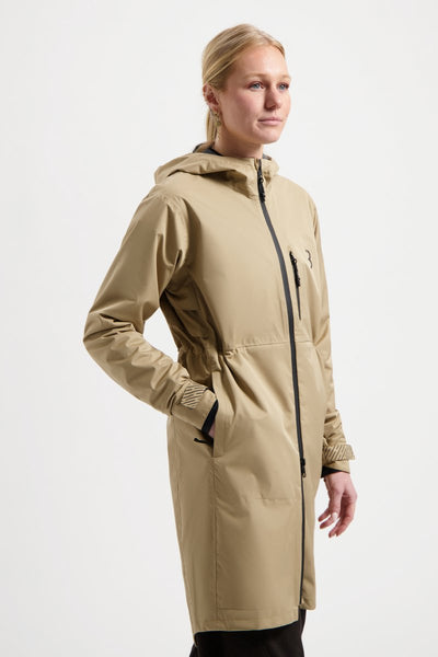 Bbb cycling regenjas dames waterdicht - rainshield parka - 10 tot 20 °c - ventilerend - lang model fietsjas unisex - beige camel - xl - bbw-471